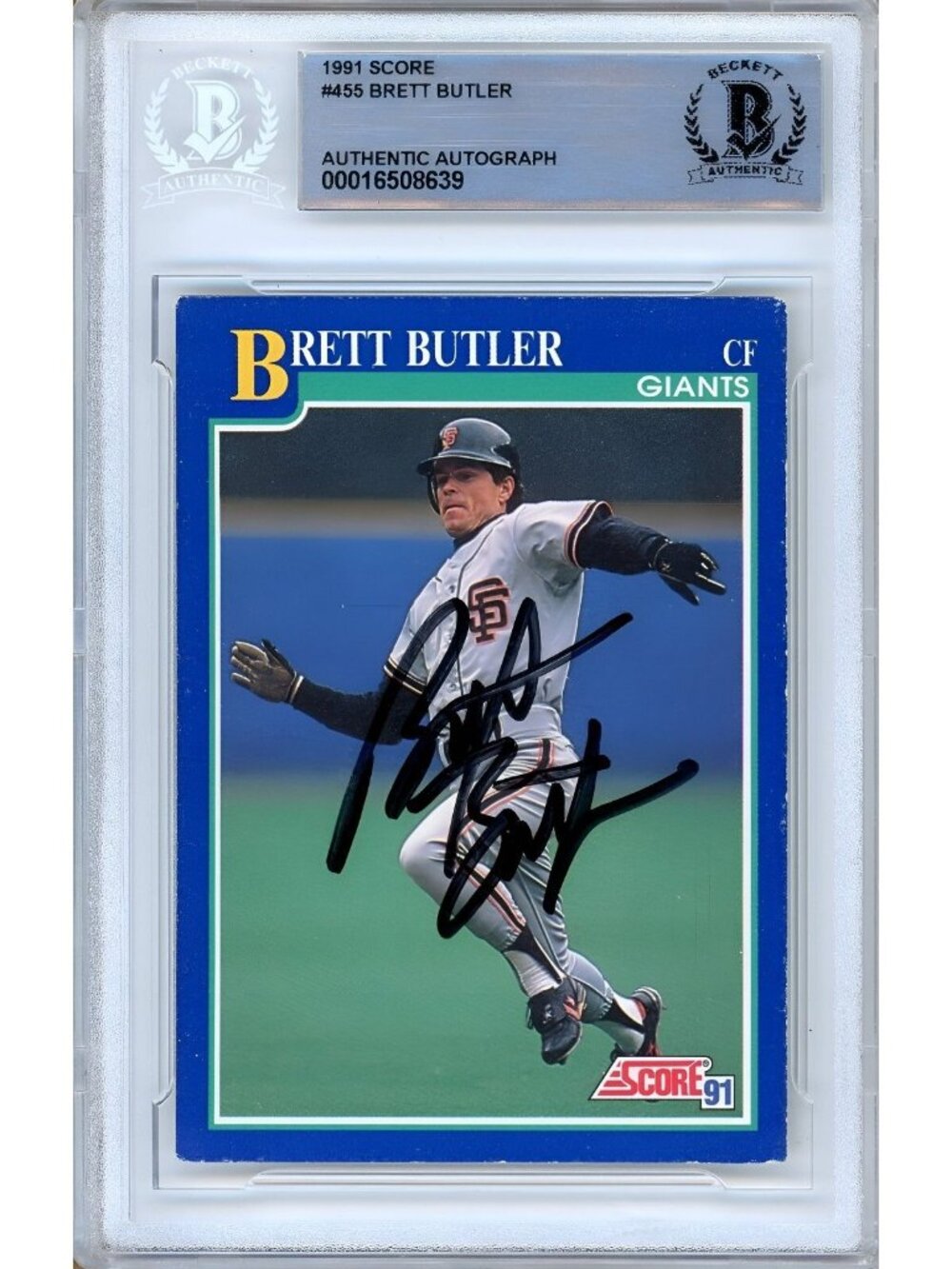 Brett Butler Signed 1991 Score #455 San Francisco Giants Beckett BAS Slabbed